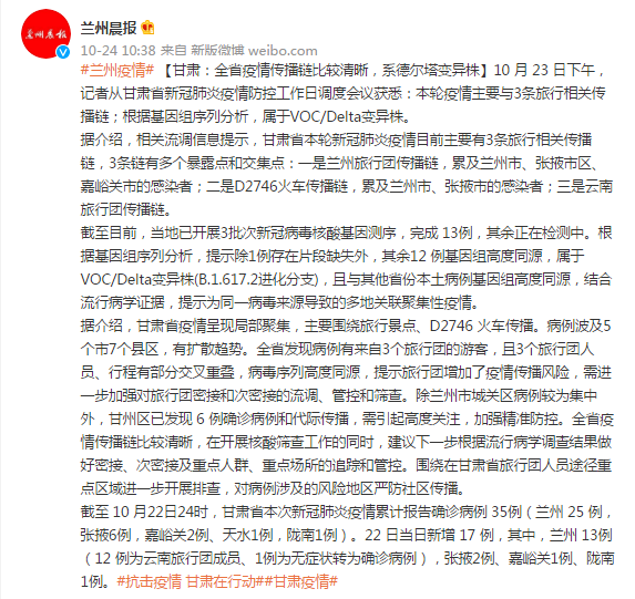 甘肃疫情传播链清晰系德尔塔，旅行团成传播风险点
